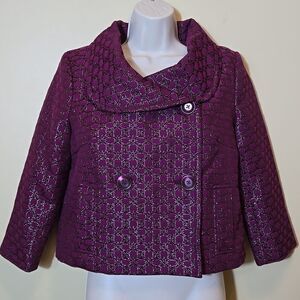 Isaac Mizrahi Crop Blazer Jacket Sz 8 Double Breasted 3/4 Sleeve Career Dressy